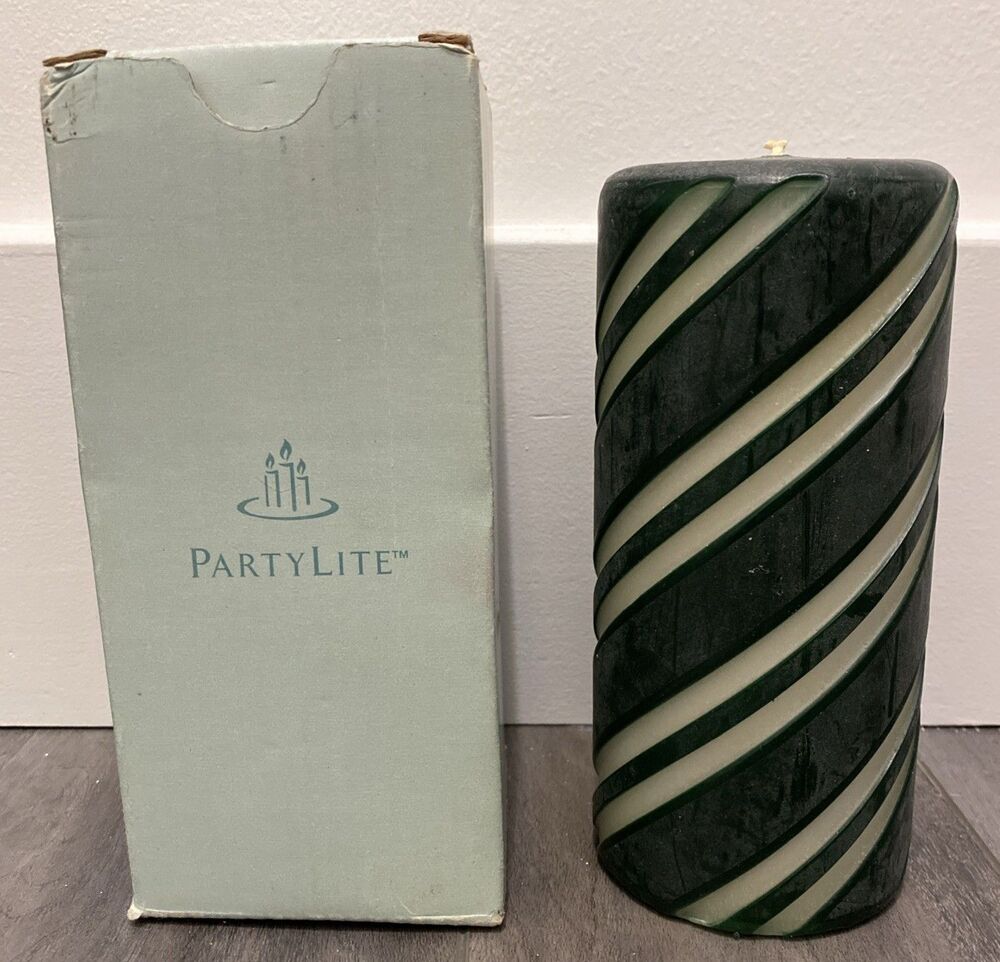 PartyLite Spearmint 3 x 6 Striped Candy Cane Pillar Candle C36505 Christmas NEW
